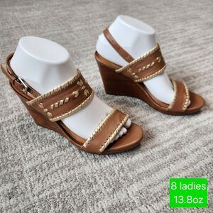 Jack Rogers Vanessa Stacked Platform Wedge Heel Sandal tan gold size 8